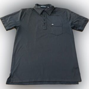 Travis Mathew Solid Black Pima Cotton Blend Golf Polo Pocket Collar Shirt M
